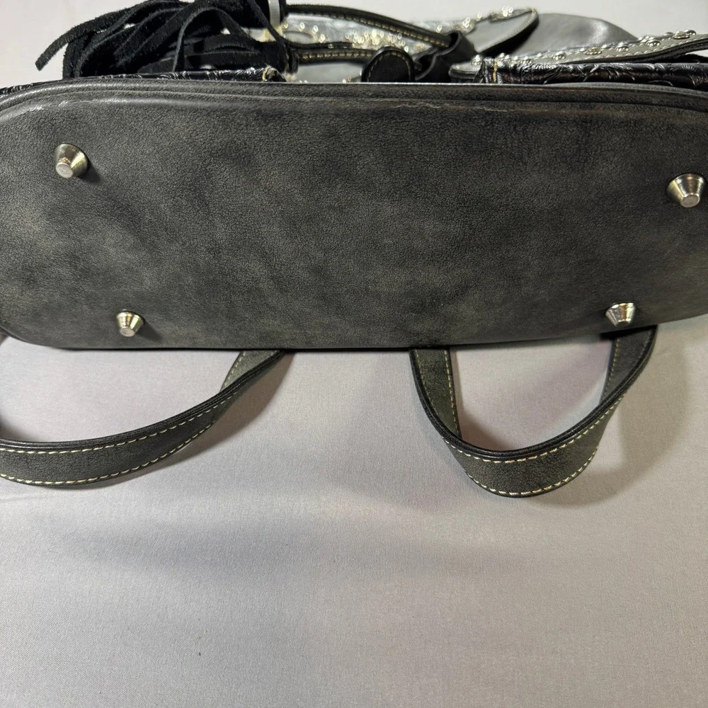 Montana West Womens Western Tooled Studded Backpack Purse Charcoal Gray Black